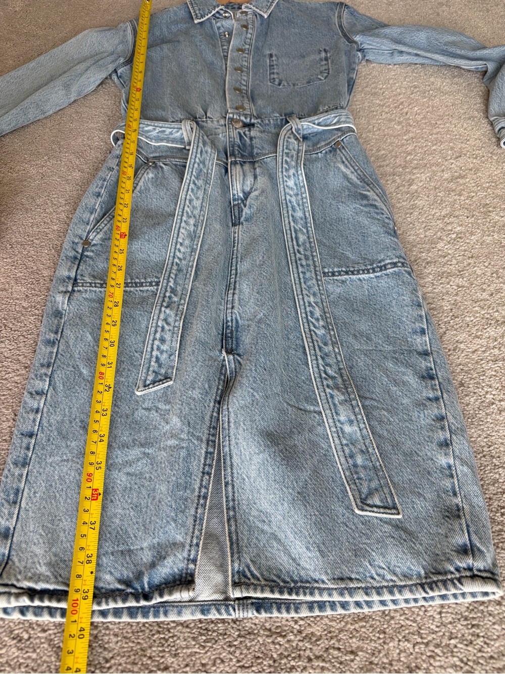 Rag & Bone Mia Denim Shirt Dress XS Clean Lou Belted Snap Front Midi 100% Cotton - Picture 9 of 12